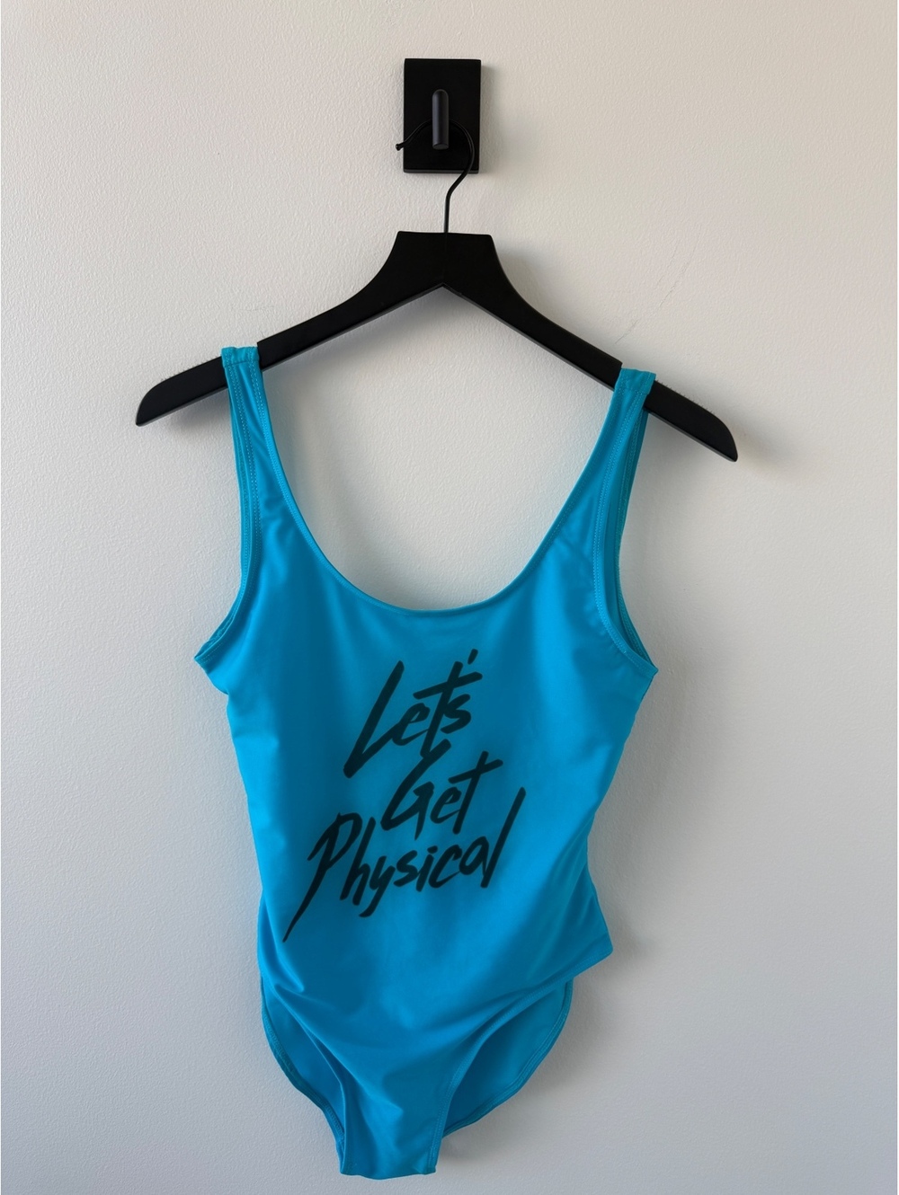 Blue 'Let's Get Physical' One Piece Swimsuit or Costume Size Small